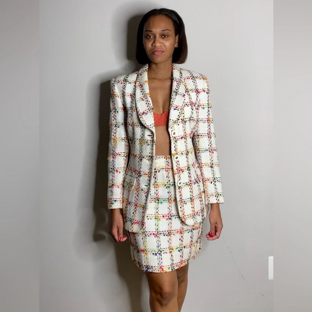 Doncaster Vintage Multicolor Tweed Plaid 2 Piece Skirt Suit Set - Picture 4 of 14
